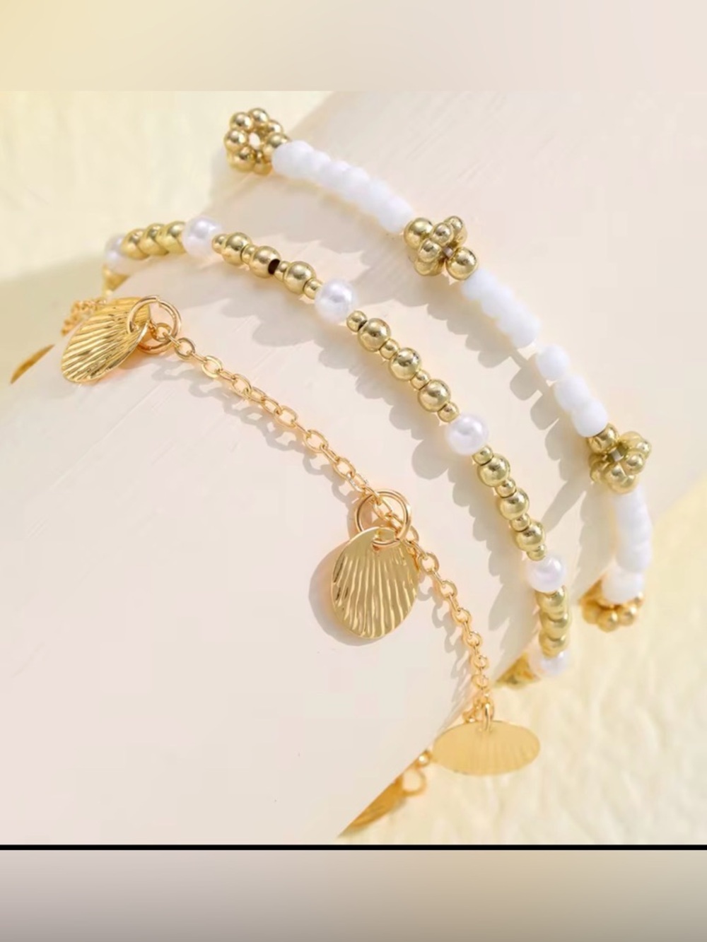 ✨ 3PCS Retro Pearl Beaded Anklet Set | Boho Coastal Summer Vibes ✨ - Picture 3 of 5
